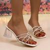 Water Diamond One Belt Cool Slippers for Women, Summer 2025 New Style, Square Head, Open Toe, Sexy High Heel Slippers for Women