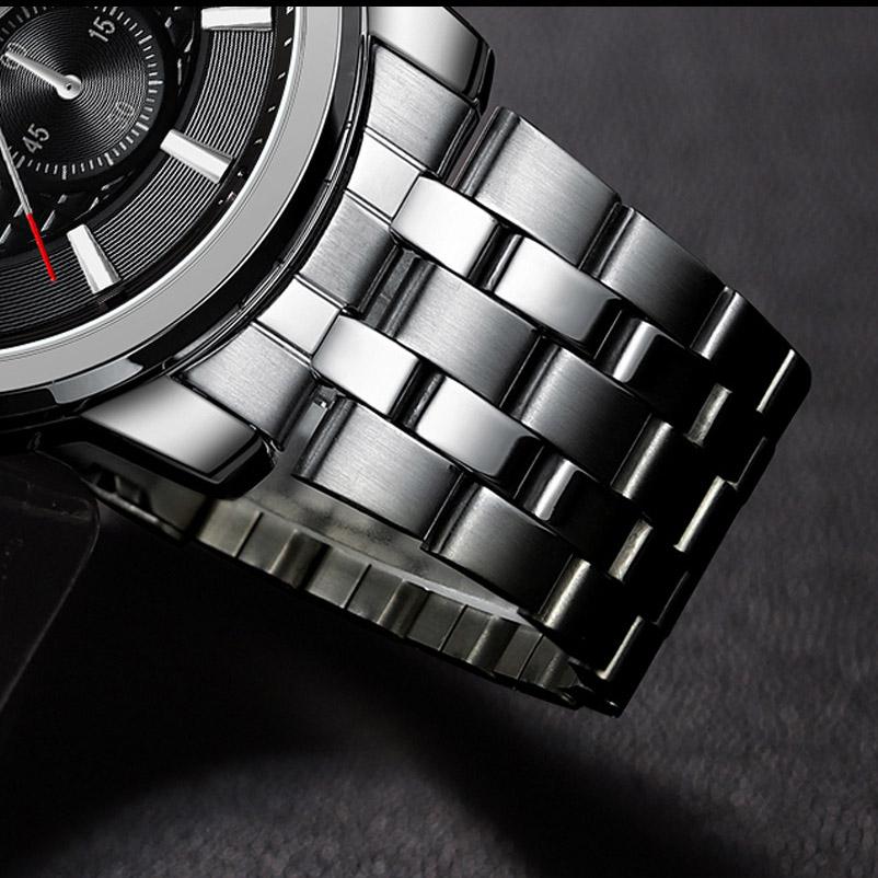 Модные мужские часы Серебряный ремешок из нержавеющей стали Водонепроницаемые повседневные деловые кварцевые наручные часы