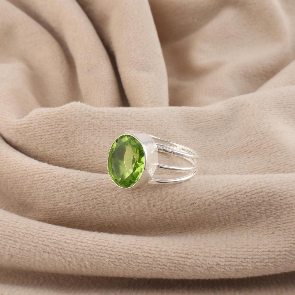 Peridot Gemstone Silver Ring, 925 Sterling Silver Peridot Jewelry, Designer Ring For Women Engagement, August Birthmonth Gift RR-73-5