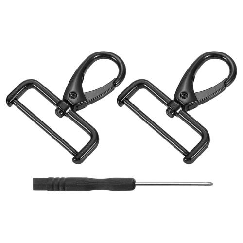 uxcell 38mm Inner Diameter Screw-On D-Ring Square Keychain Key Ring Lever Rotating Snap Hook Removal Craft Hook with Screwdriver, 2 Pieces Black