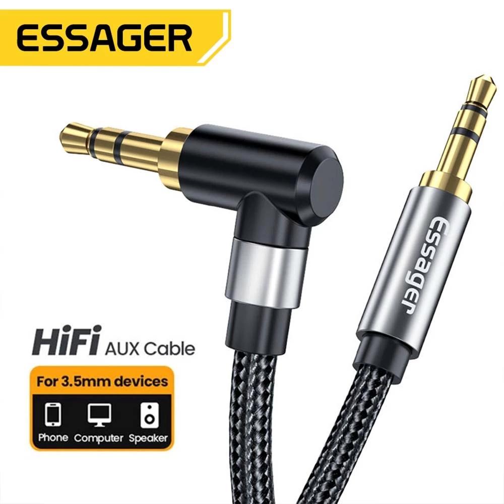 Essager Audio Cable Jack 3.5mm Male To Male Speaker Cord 90Degree Right Angle AUX Cable For Xiaomi Headphone Extension Wire Line