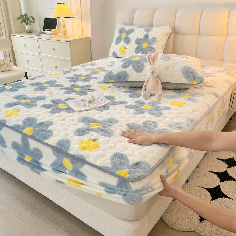 New Soybean Antibacterial Class a Milk Fiber Fitted Sheet Quilted Bedspread Non-Slip Household Dustproof Protective Cover Thickened Mattress