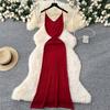 2025 Summer Knitted Spaghetti Straps Long Dress for Women Sexy Package Hips Maxi Dress Elegant Party Clothes Outfits