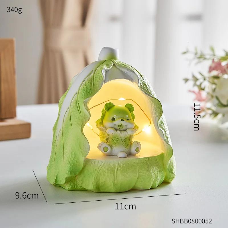 Aesthetic Miniature Cute Resin Vegetable Cabbage Dog Creative Animal Figurines Desktop Car Dashboard Home Decoration Gifts