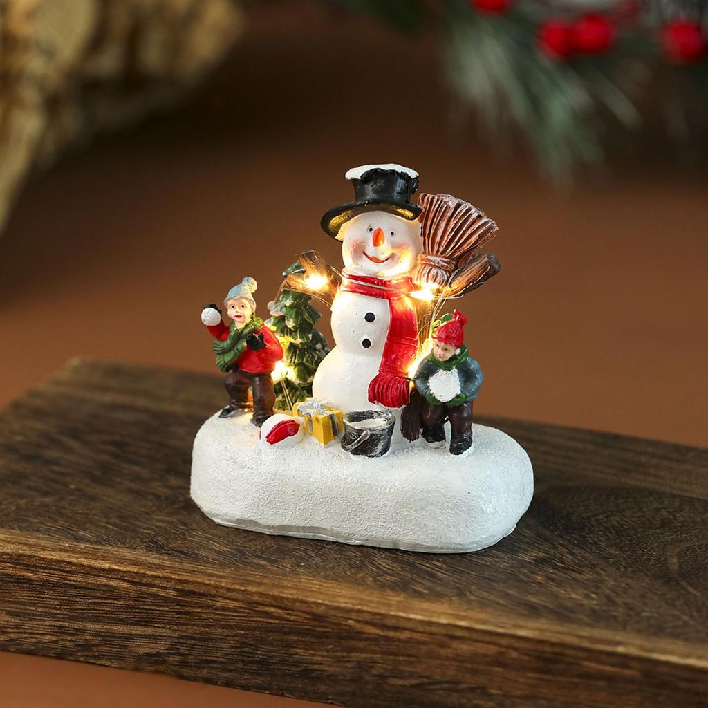 Christmas Figurine Scene Layout Craft Accessories Xmas Decor Lighted for Party Holiday Fireplace