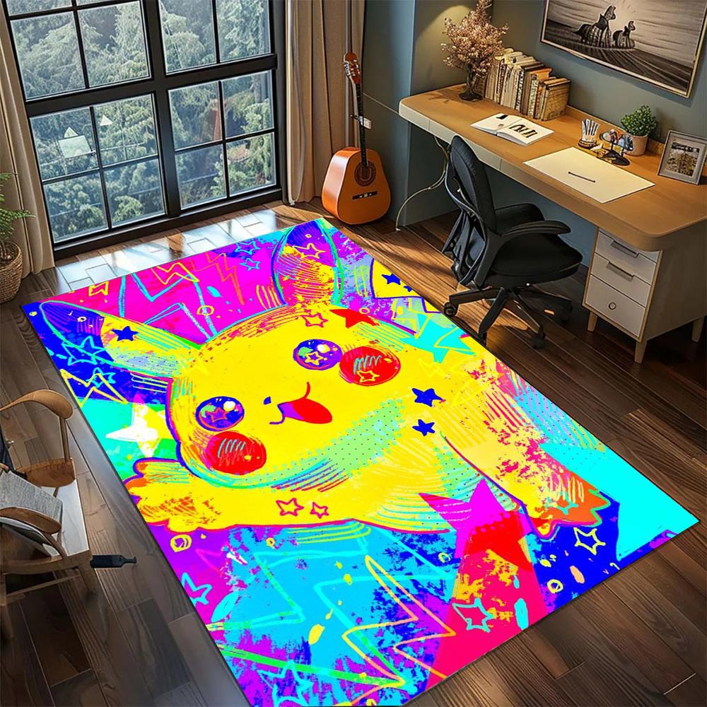 Pikachu Gamer Room Daily Use Floor Mat, Non Slip Washable Large Area Rug Carpet Bedroom Decor.-TING