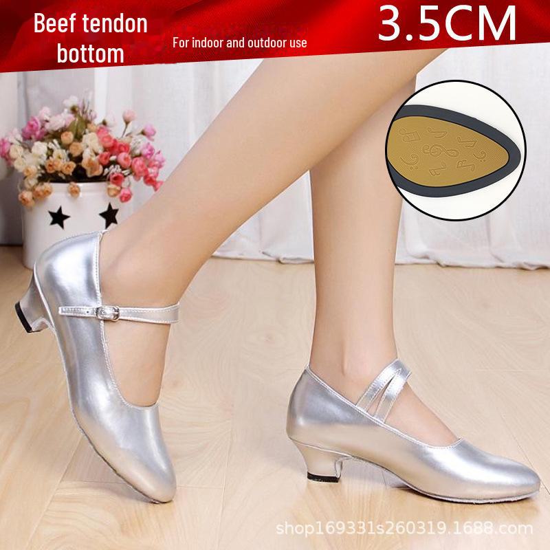 Женские танцевальные туфли серебристого цвета на низком каблуке для выступлений в стиле латиноамериканских, квадратных и современных танцев