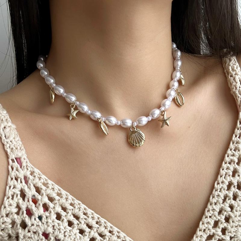 Богемный кулон в виде морской звезды и раковины, ожерелье, браслет, женский, жемчужные бусины, цепочка, чокер, бижутерия, летний, праздничный, пляжный, подарок