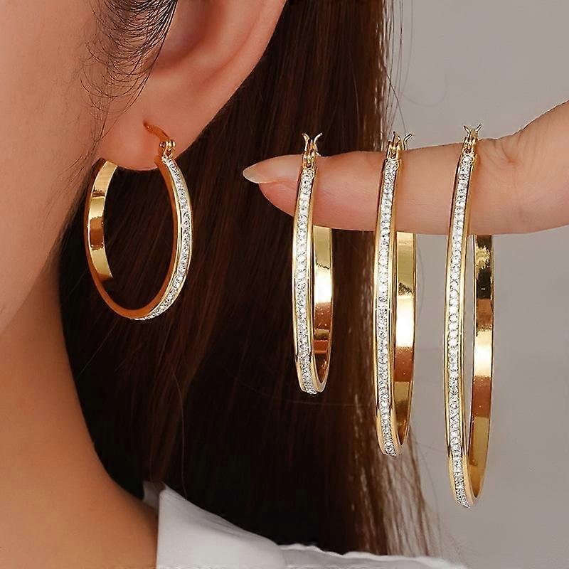 Sterling Silver/Gold Plated Zircon Hoop Earrings, Lightweight & Hypoallergenic, Compatible with Women (30–70mm)