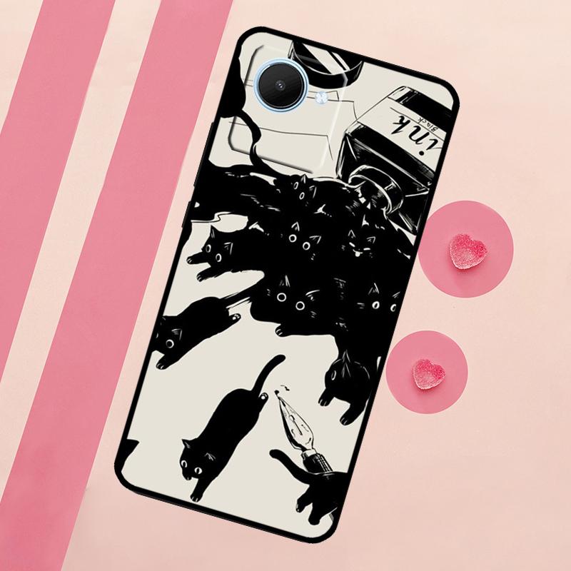 Black Cats Ink Cute Pet Witch Art Case For Realme GT Neo 5 3T 2T 9 11 10 Pro Plus C11 C15 C21Y C25S C30 C31 C33 C35 C53 C55