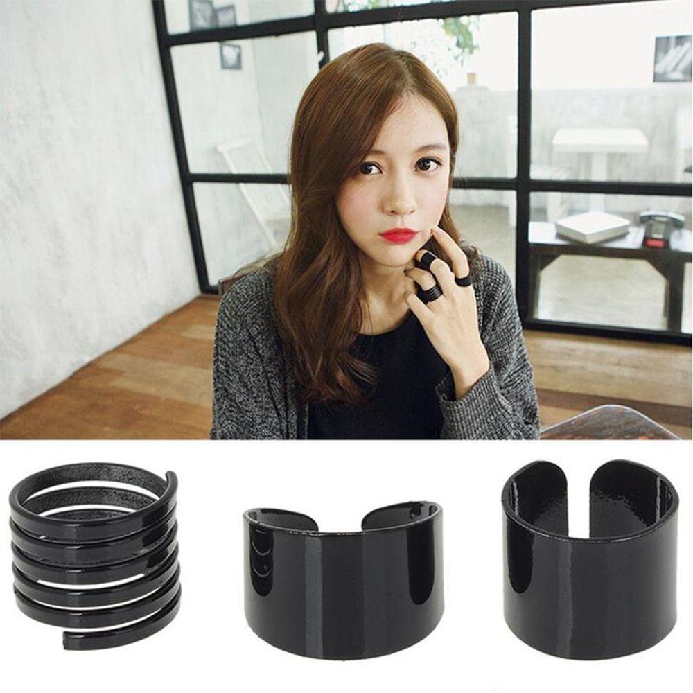 New Finger Plain Band Stack Above Knuckle Ring Black Ring Set Midi