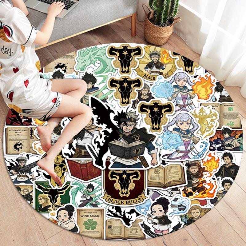 Black Clover Round Area Rug Carpet Rug For Living Room Bedroom Sofa Playroom Decor Nonslip Floor Mat