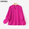 VONDA Женская мода воротник-стойка длинный рукав однотонные блузки