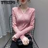 Autumn and Winter Padded Sexy V-neck Long-sleeved Cross Slim Age-reducing Blouse Hundred Lace Bottoming Shirt