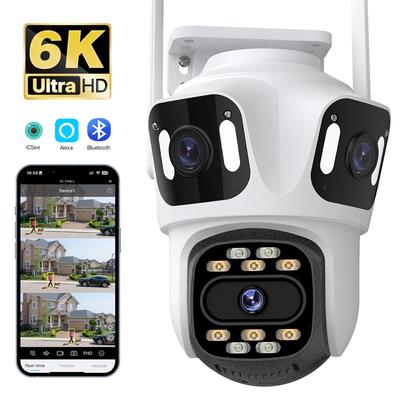 IP-камера 6K HD, трехэкранная внешняя Wi-Fi камера, уличная 4K, двойной объектив, автоматическое отслеживание, PTZ-камера, видеонаблюдение iCsee