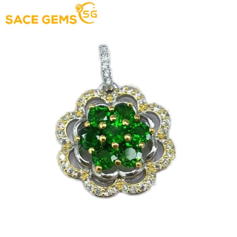 Sace Gems S925 стерлингового серебра 3*3 мм натуральный диопсид кулон ожерелья для женщин помолвка коктейльная вечеринка изящные ювелирные изделия