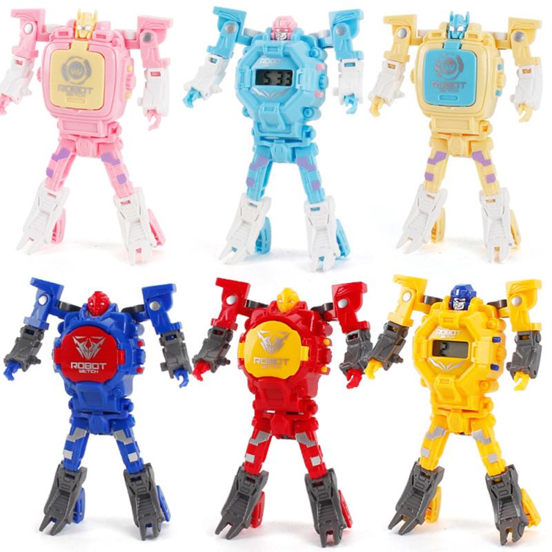 Горячий! Мультяшный робот-трансформер, электронные наручные часы с цифровым дисплеем, детские игрушки для мальчиков и девочек