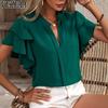 Женские модные повседневные летние весенние однотонные блузки и рубашки с v-образным вырезом и короткими рукавами с принтом
