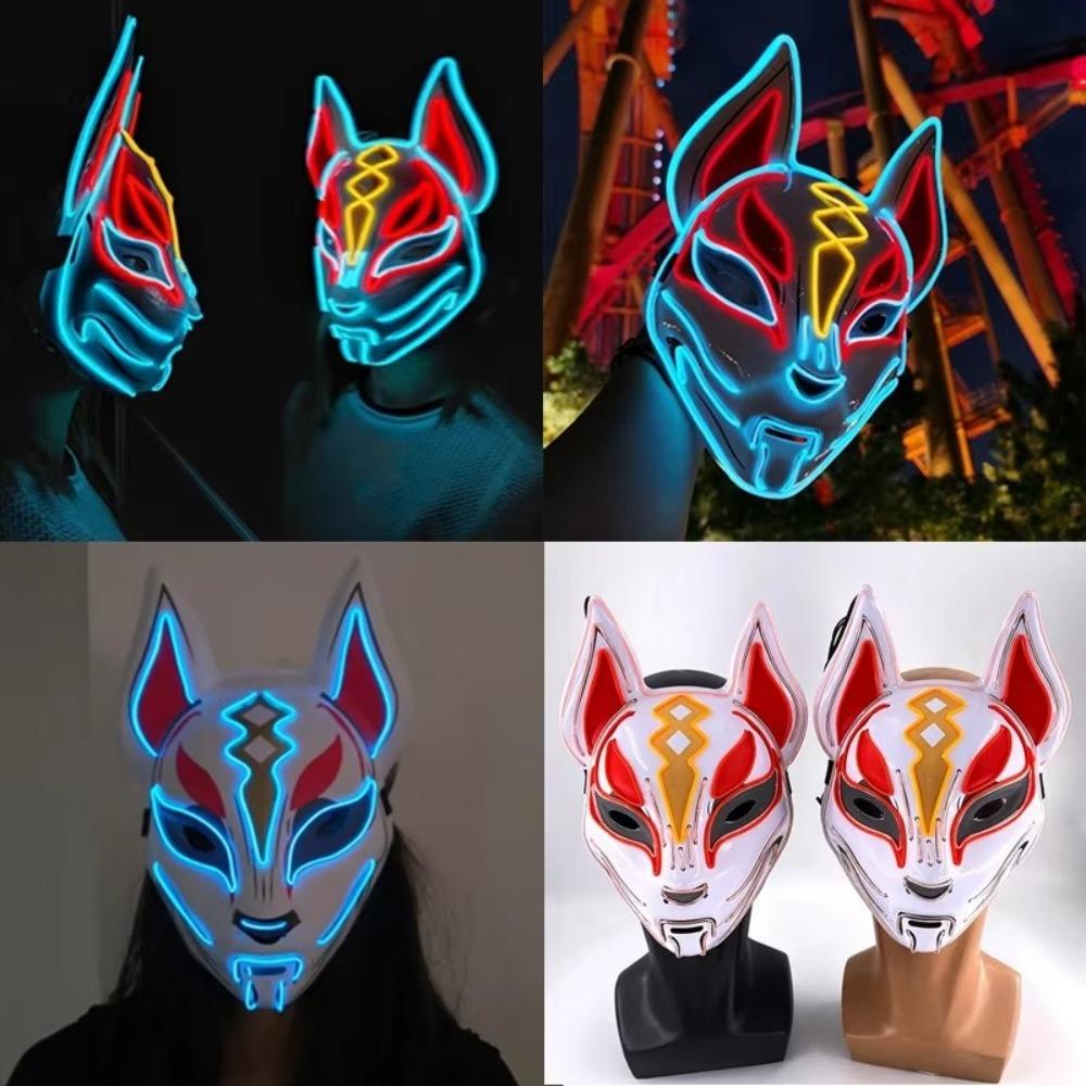 Высококачественная ПВХ японская маска лисы на все лицо, многоразовая маска для костюма на Хэллоуин, прочная маска со светодиодной неоновой подсветкой