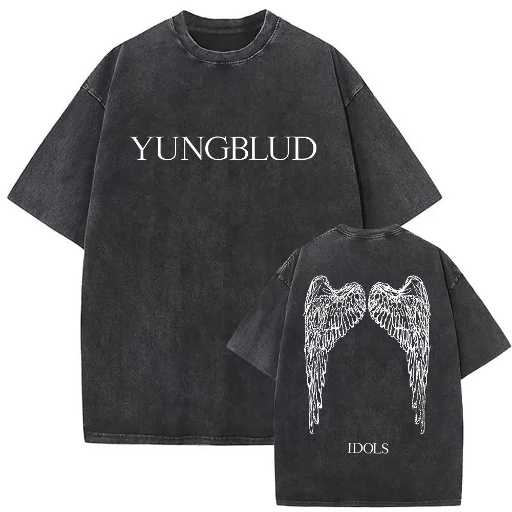 Винтажные стираные футболки Yungblud IDOLS The World Tour Мужские Женские Хип-хоп Высокое качество Готические Оверсайз Футболки Уличная одежда