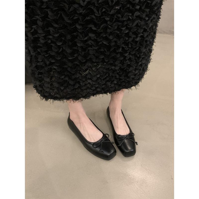 French Retro Silver Bow Flats Gentle Style Women's Shoes