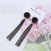 Creative Black Crystal Party Accessories Round Fashion Tassel Dangle Earrings Jewelry Ear Studs