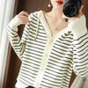 Hooded Knitted Sweater Autumn New Striped Long-sleeved Cardigan Jacket Loose Outer Top Women