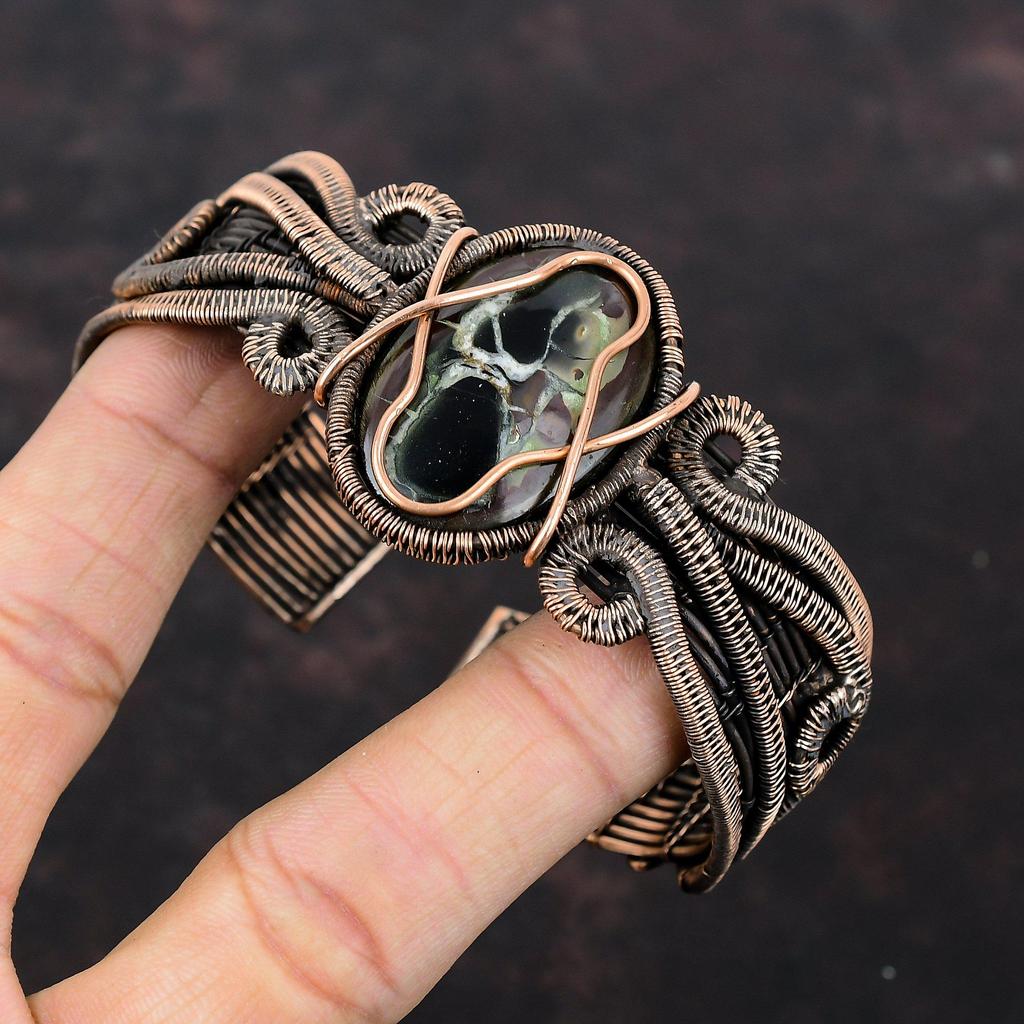 Марокканский браслет с трещинами в грязи ископаемого браслета, медная проволока, браслет-манжета, регулируемый браслет ручной работы, браслет с драгоценными камнями, медные украшения, свадебный подарок