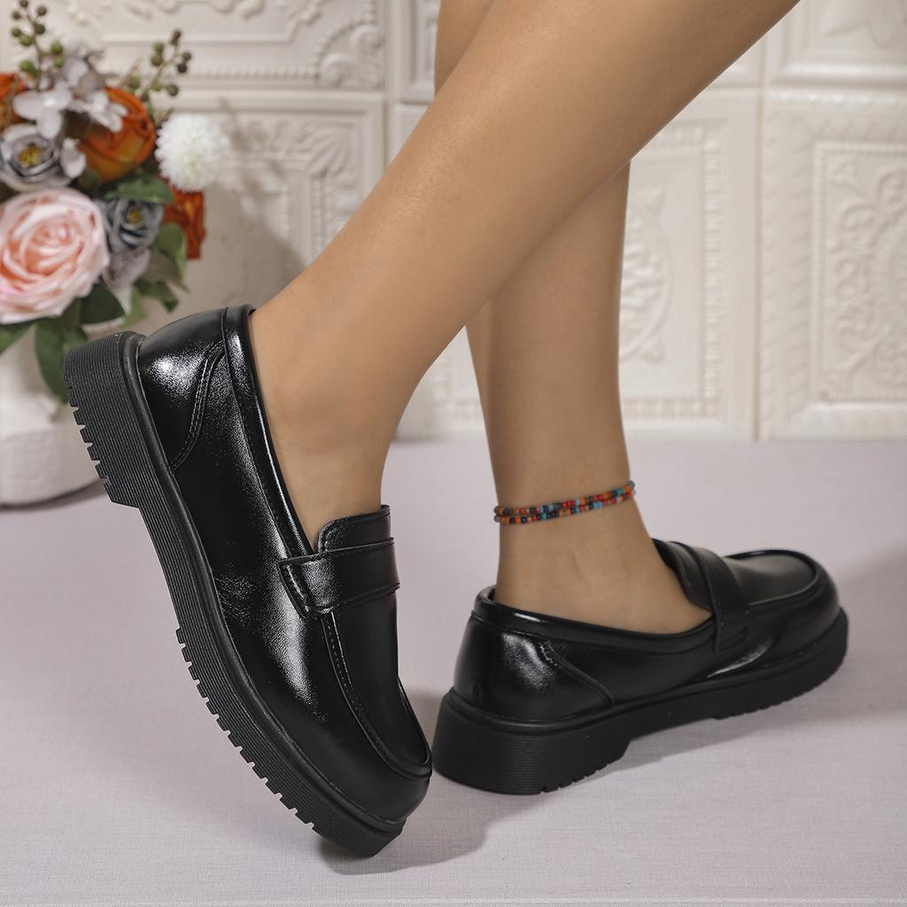 Fashion Solid Color PU Leather Flat Loafers Women Comfortable Soft Sole Slip On Shoes Woman Lightweight Casual Shallow Mouth Black Flats