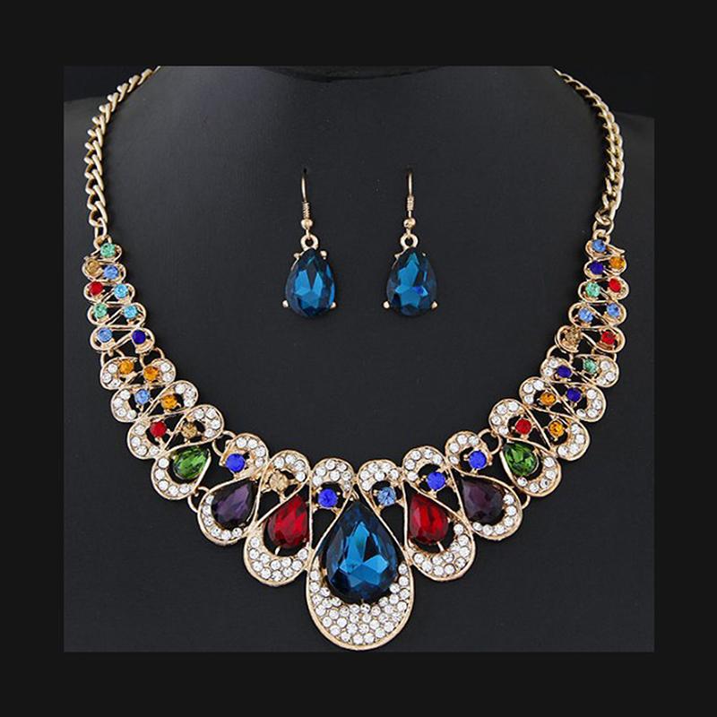 Комплект ювелирных изделий из металла, сверкающие бриллианты, ожерелье, серьги, набор для женщин, праздничные украшения, подарок