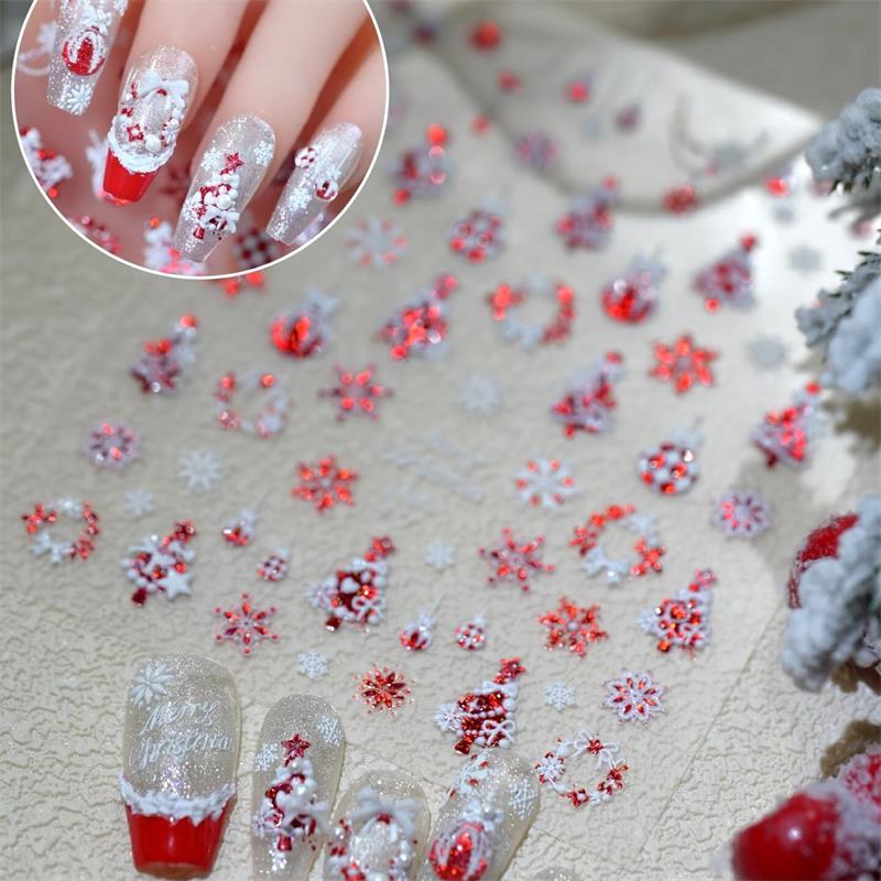 Cute Christmas Style Bow Colorful Snowflake Christmas Tree Nail Art Stickers Girly Nail Art Print Stickers Women Nail Decor Gift