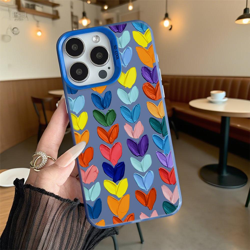 Colorful Heart Pattern Shockproof Phone Case for Iphone 16 15 14 13 12 11 Pro Max/Mini Anti-Scratch Premium Hard Cover