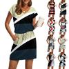 Women's Fashion V-Neck Short Sleeve Drawstring With Pocket Printed Casual Dresses