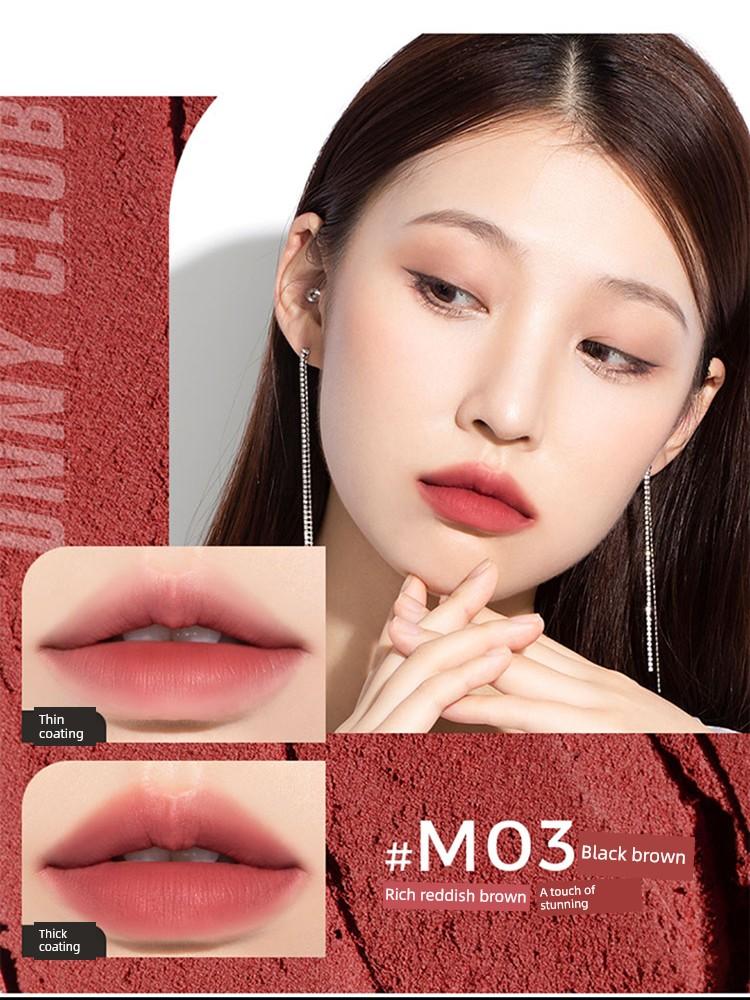 Unny UNNY CLUB Lip Mud Lipstick Matte Velvet Mist Big Brand Lasting Nourishing Moisturizing Color M02m03 Red Brown Color Student