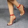Fashion FHC Women's High Heeled Sandals,Fashion Sexy Leopard Heel Summer Shoes,Double Ankle Buckle Straps,Clear PVC vamp,Red,Dropship
