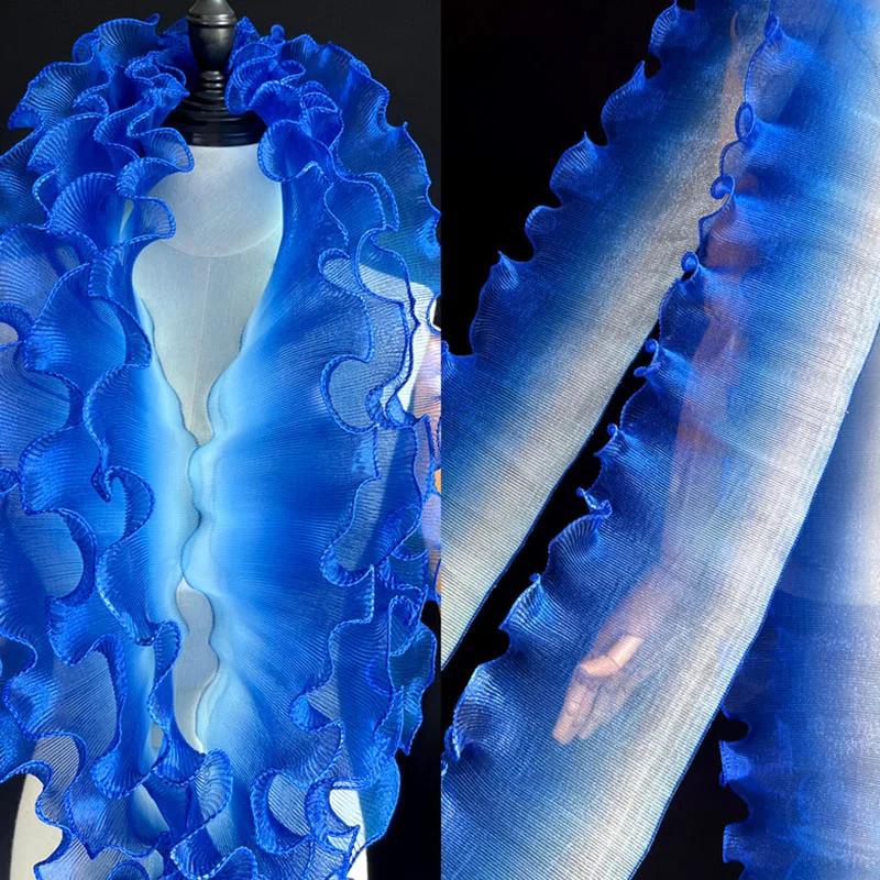 5Yards Gradient Pleated Lace Fabric Ribbon Mermaid Ruffled Organza Border for Sewing Skirts Dress Wedding Clothing Lace Trim New