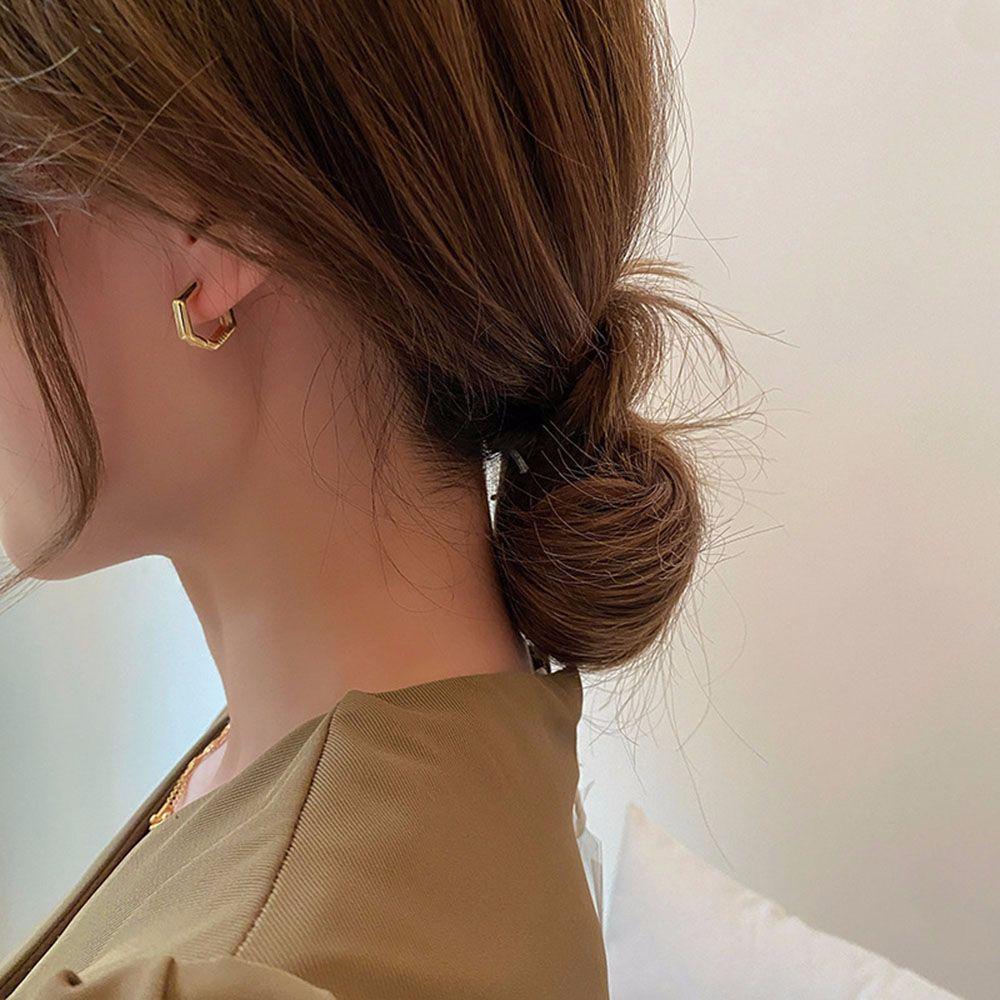 Gold Color Geometric Polygon Glossy Fashion Jewelry Square Earrings Ear Studs Hexagon Hoop Earrings
