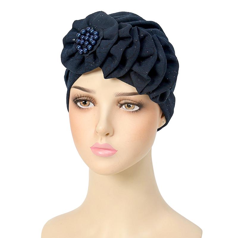 1 шт. однотонная мусульманская бандана, кепка, этнические аксессуары для волос, солнцезащитная тюрбанная шляпа, цветок, бисер, винтажный хиджаб