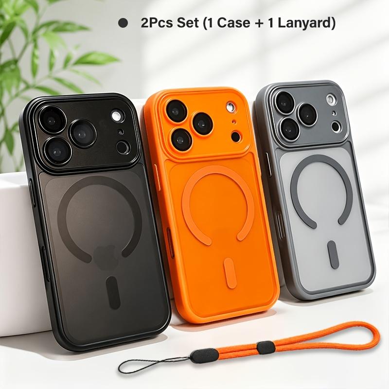 Magnetic Matte Translucent Shockproof Phone Case for 17 Air 16 15 14 13 12 11 Pro Max for Magsafe Back with Lanyard Cover