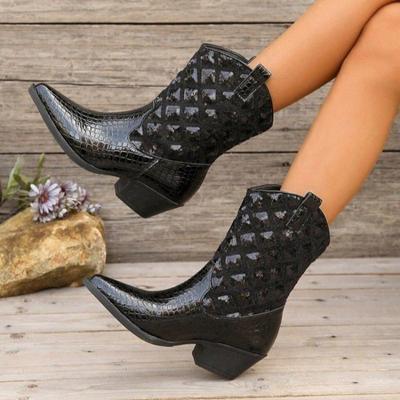 Модные женские сапоги в стиле вестерн на низком каблуке. Новые осенние женские сапоги с острым носком и блестками, длиной до середины голени, с толстым каблуком.