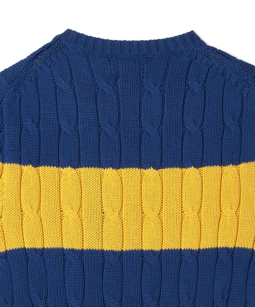 POLO RALPH LAUREN Женский полосатый свитер из хлопка с косами - Синий яхтенный/Белый