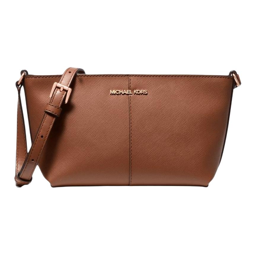 Michael Kors MK Сумка через плечо Jet Set с логотипом, застежкой-молнией, из покрытого холста, маленькая женская сумка, коричневая 35F4GTVC5L-LUGGAGE