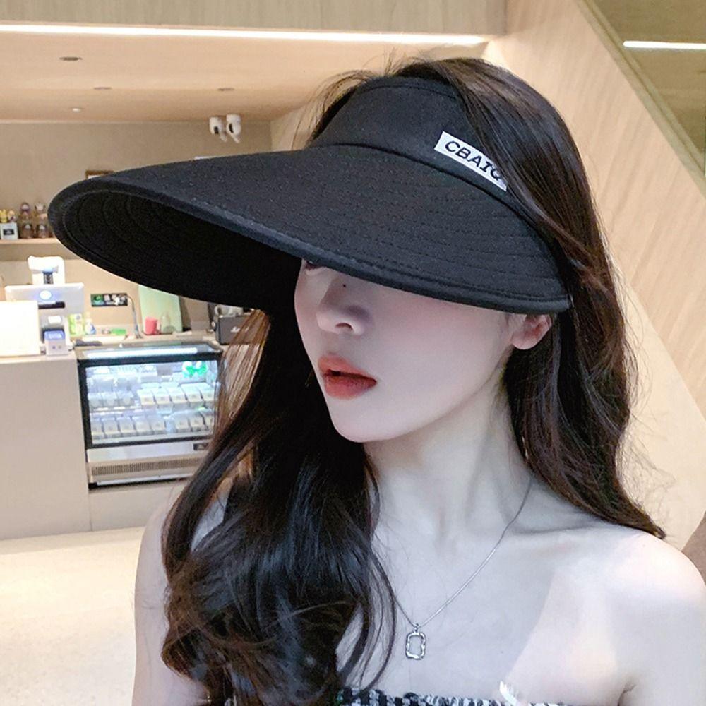 Beach UV Protection Sunscreen Wide Brim Cycling Empty Top Hat Women Cap Sun Hat Korean Style Hat