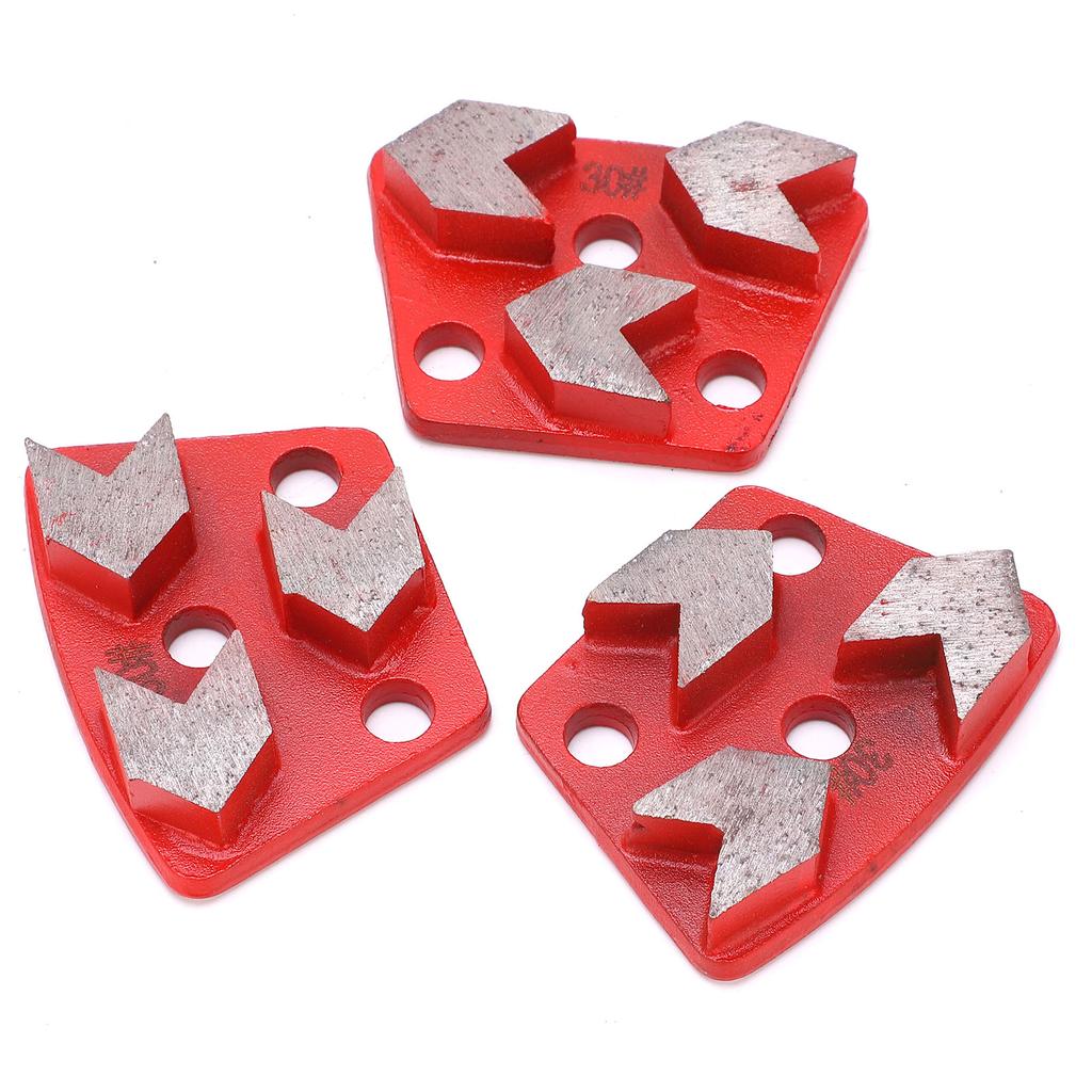 3Pcs Diamond Grinding Shoes Trapezoid Concrete Aggreesive Cutting 3 Arrow Teeth Red 30#