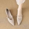 Weiwei Girl 373-1 Pointed Single Shoes Women's Flat French Evening Wind Pearl Beanie Shoes Shallow Mouth Large Size Women's Shoes