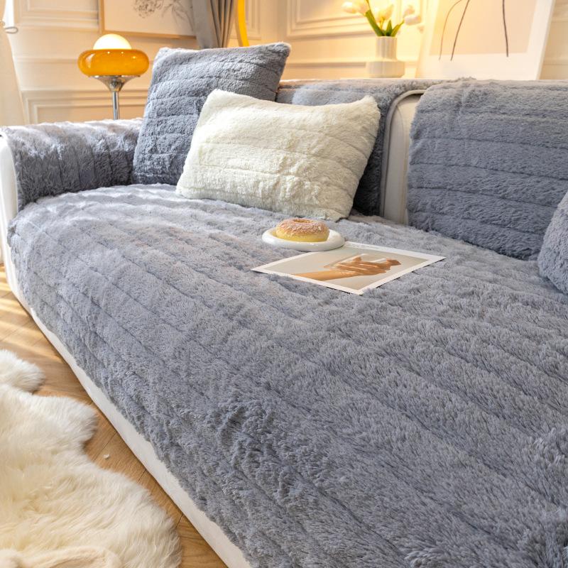 Высококачественное однотонное нескользящее диванное полотенце, зимнее скандинавское простое стильное покрытие для дивана, утолщенная плюшевая подушка с кроликом
