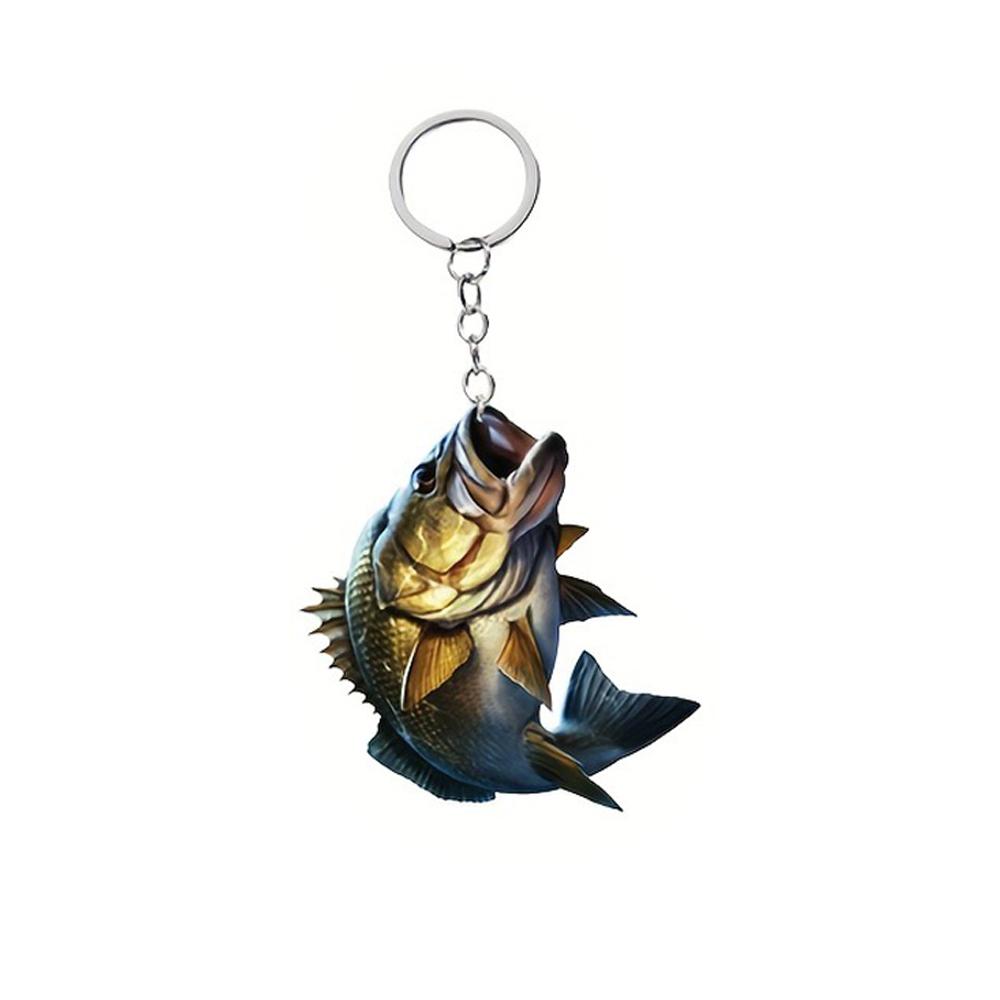 Fun Acrylic Fishing Lover Keychain Accessories Bag Fish Pendant Fisherman Ocean Key Chain Ring Keyring Jewelry Fans Fisher Gifts