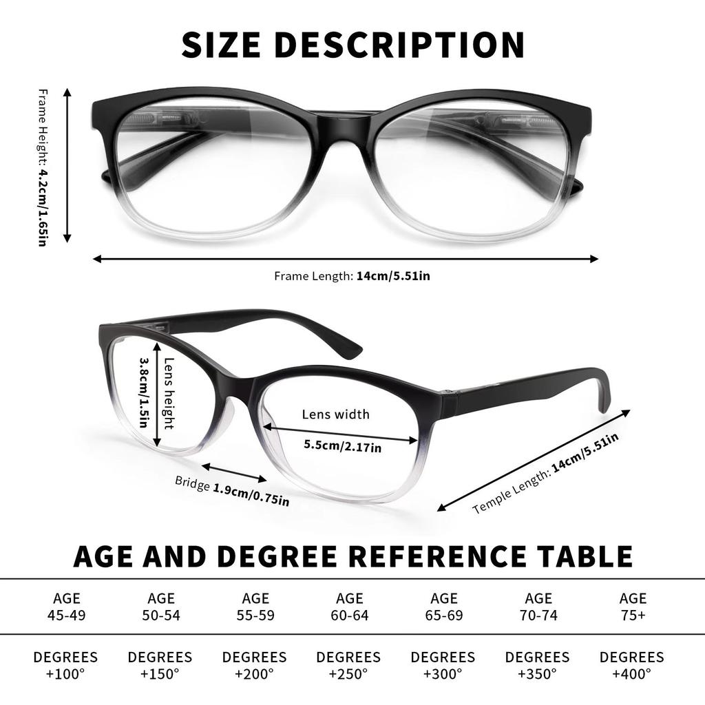 7PCS Auto-focus Reading Glasses with Black Gradient Frames Unisex Design Ideal for Computer Use – the Perfect Gift Choice