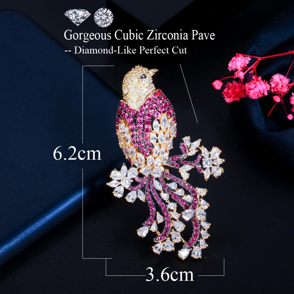 CMM Sparkly Luxury Golden Color Lucky Bird Cubic Zirconia Brooches
