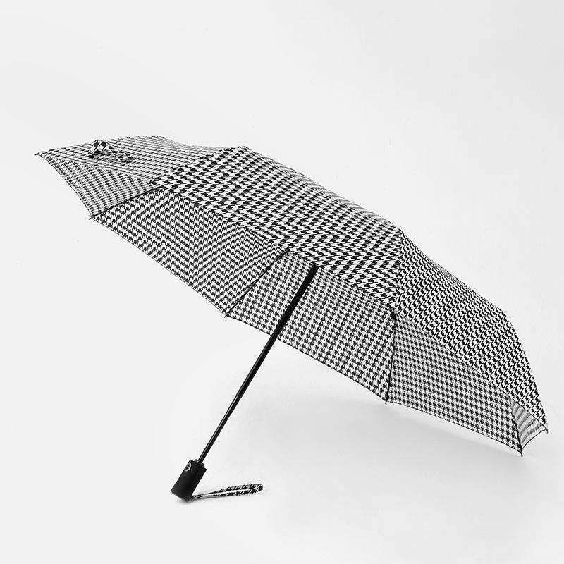 PARACHASE Легкий ветрозащитный зонт в гусиную лапку - Длинная ручка, корейский стиль, защита от солнца и дождя, складной дизайн.